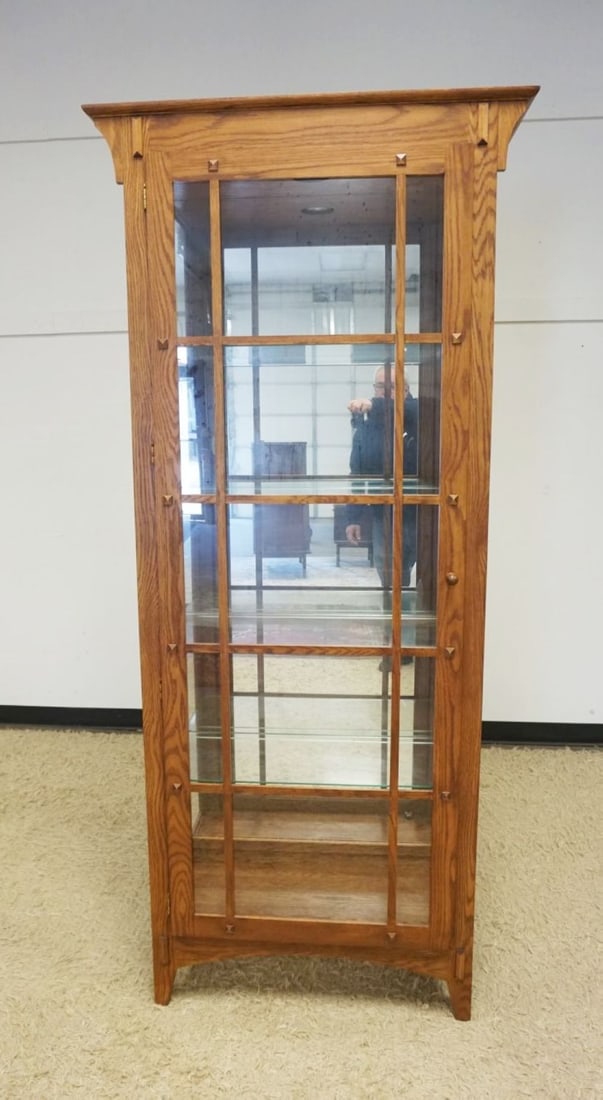 PHILIP REINISCH MISSION OAK STYLE CRYSTAL CABINET (1 of 5)