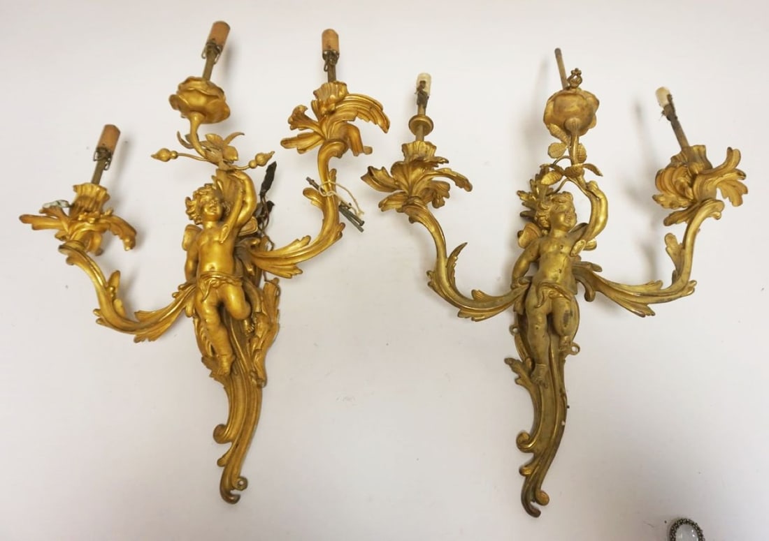 BRONZE CHERUB WALL SCONCES (1 of 4)