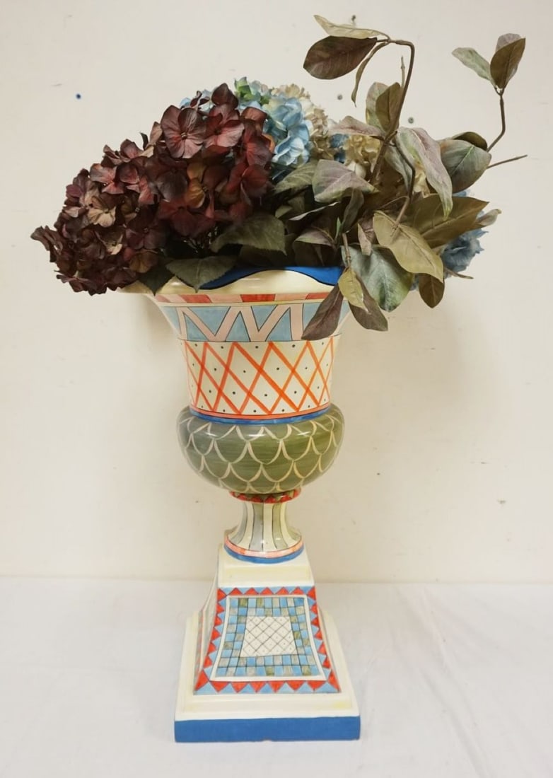 PAINT DECORATED COMPOSITION FLOOR URN: PAINT DECORATED COMPOSITION FLOOR URN, APPROXIMATELY 27 IN HIGH