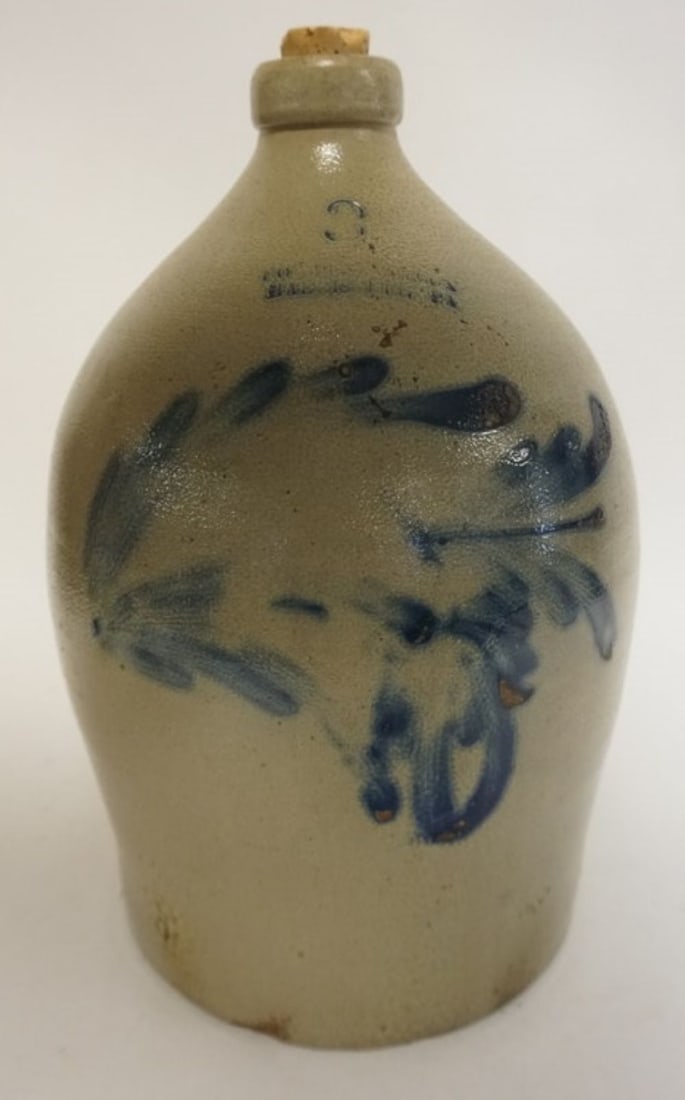ANTIQUE STONEWARE COBALT BLUE DECORATED JUG (1 of 6)