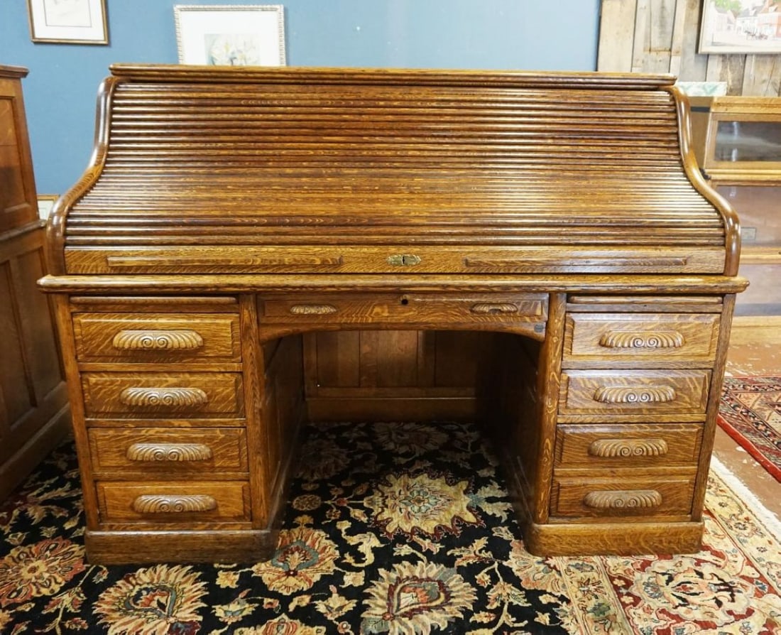 OAK ROLL TOP DESK (1 of 8)