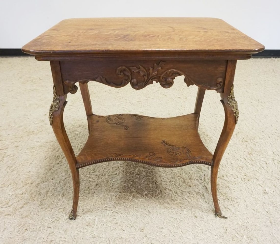 ORNATE CARVED OAK LAMP TABLE (1 of 4)