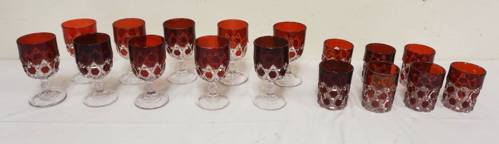 10 RUBY TO CLEAR GOBLETS & 7 TUMBLERS (1 of 3)