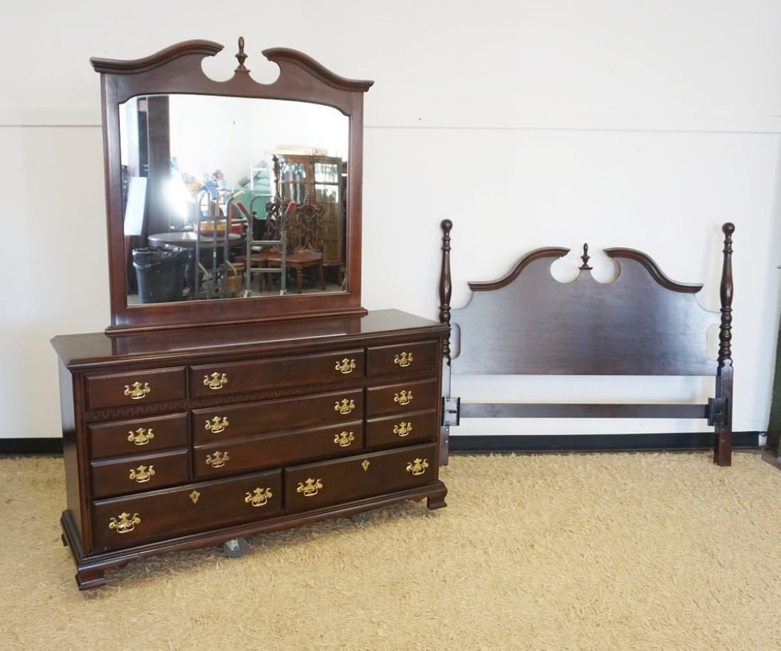 CHERRY LOW CHEST AND QUEEN SIZE HEAD BOARD (1 of 5)