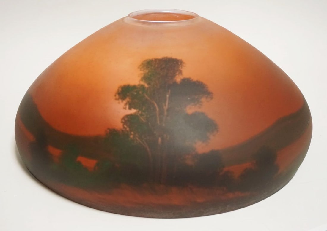 ANTIQUE SATIN GLASS PAINTED TABLE LAMP SHADE (1 of 2)
