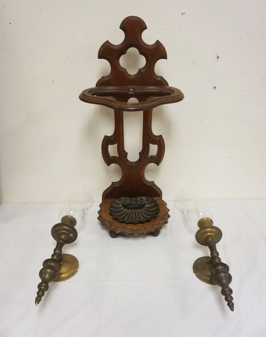WALNUT UMBRELLA STAND & SCONCES (1 of 4)