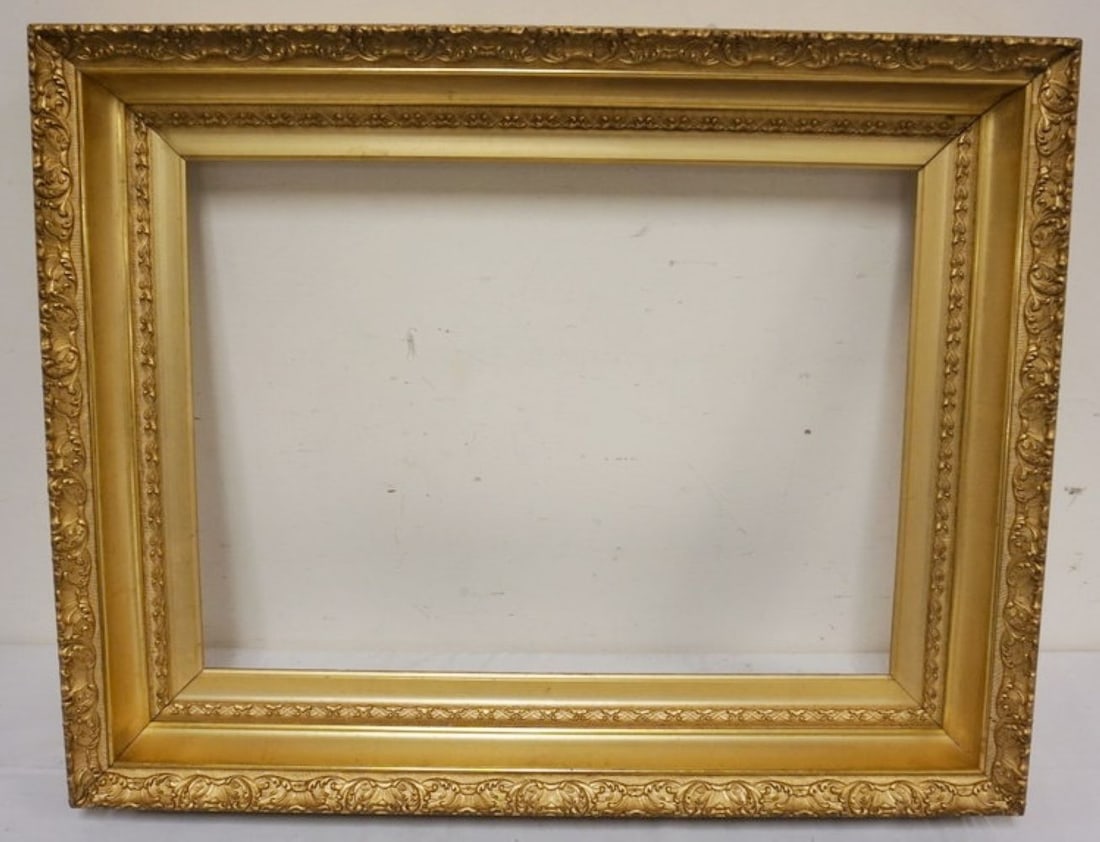GILT AND GESSO DEEP ANTIQUE FRAME: NICE GILT AND GESSO DEEP WELLED ANTIQUE FAME, OUTSIDE APPROXIMATELY 23 IN X 29 IN, INSIDE APPROXIMATELY 23 IN X 16 7/8 IN