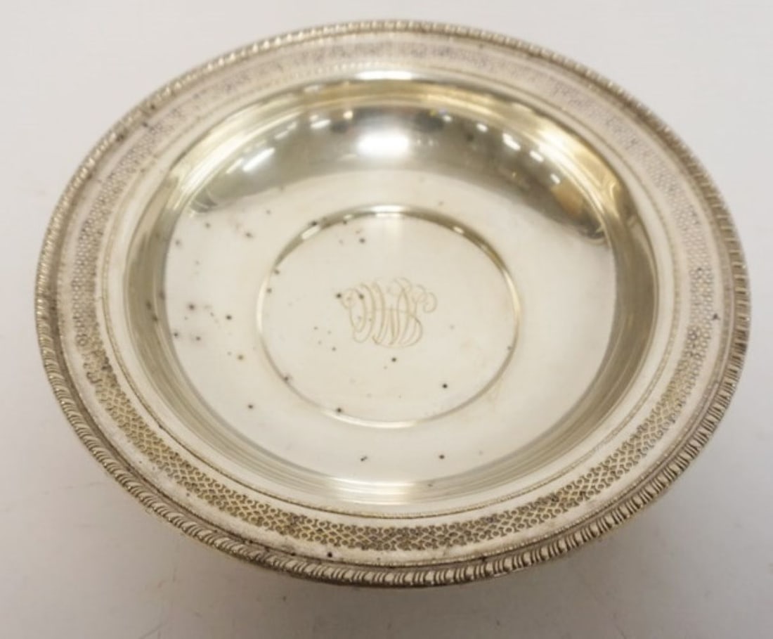 STERLING SILVER BOWL: STERLING SILVER BLACK STAR & FROST BOWL, 10.3 TOZ