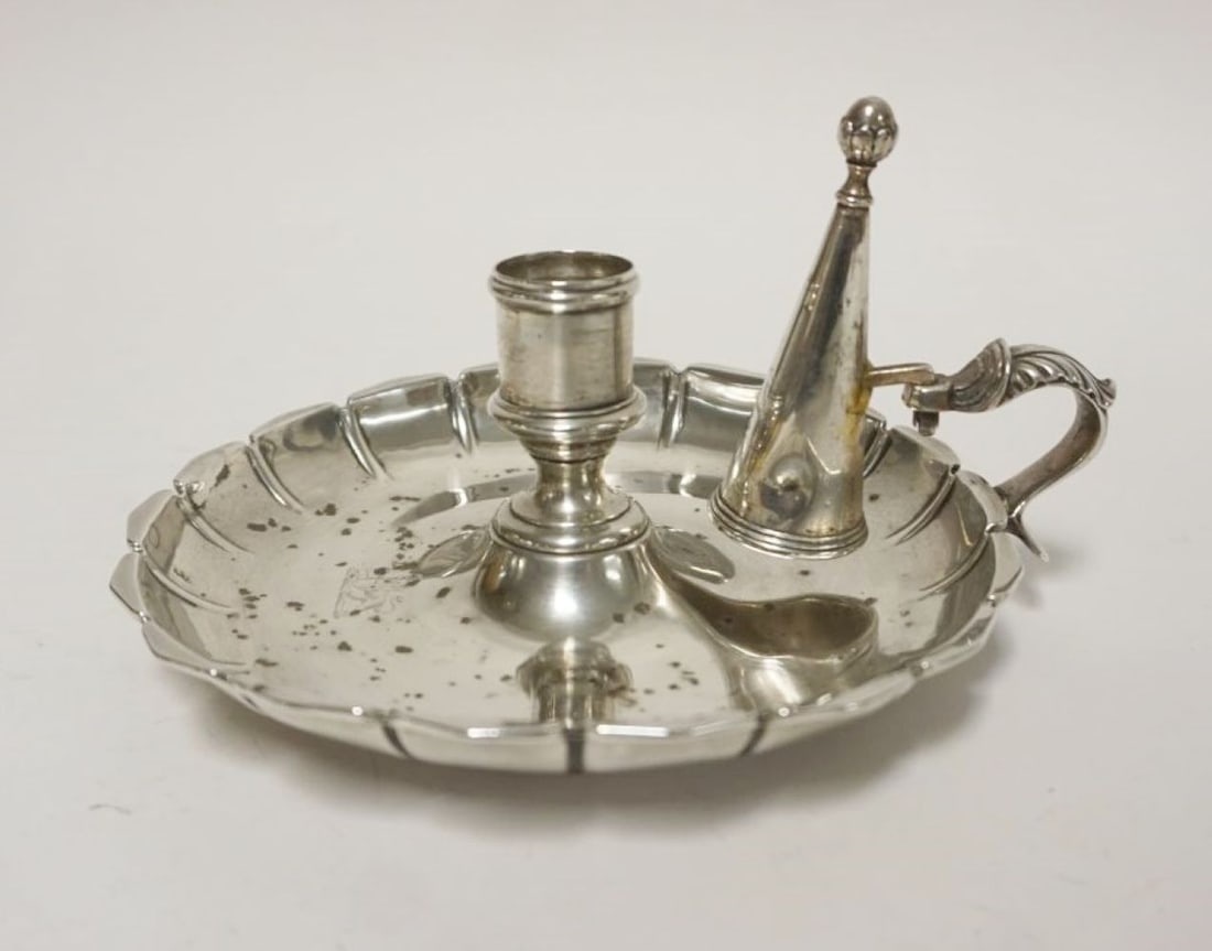 ANTIQUE SILVER CANDLE NAPPY WITH SNUFFER (1 of 6)