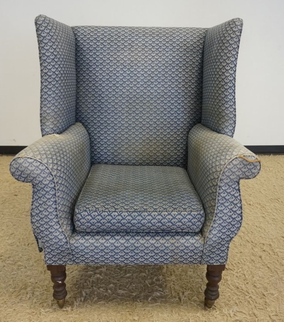 ANTIQUE UPHOLSTERED WING BACK CHAIR (1 of 4)