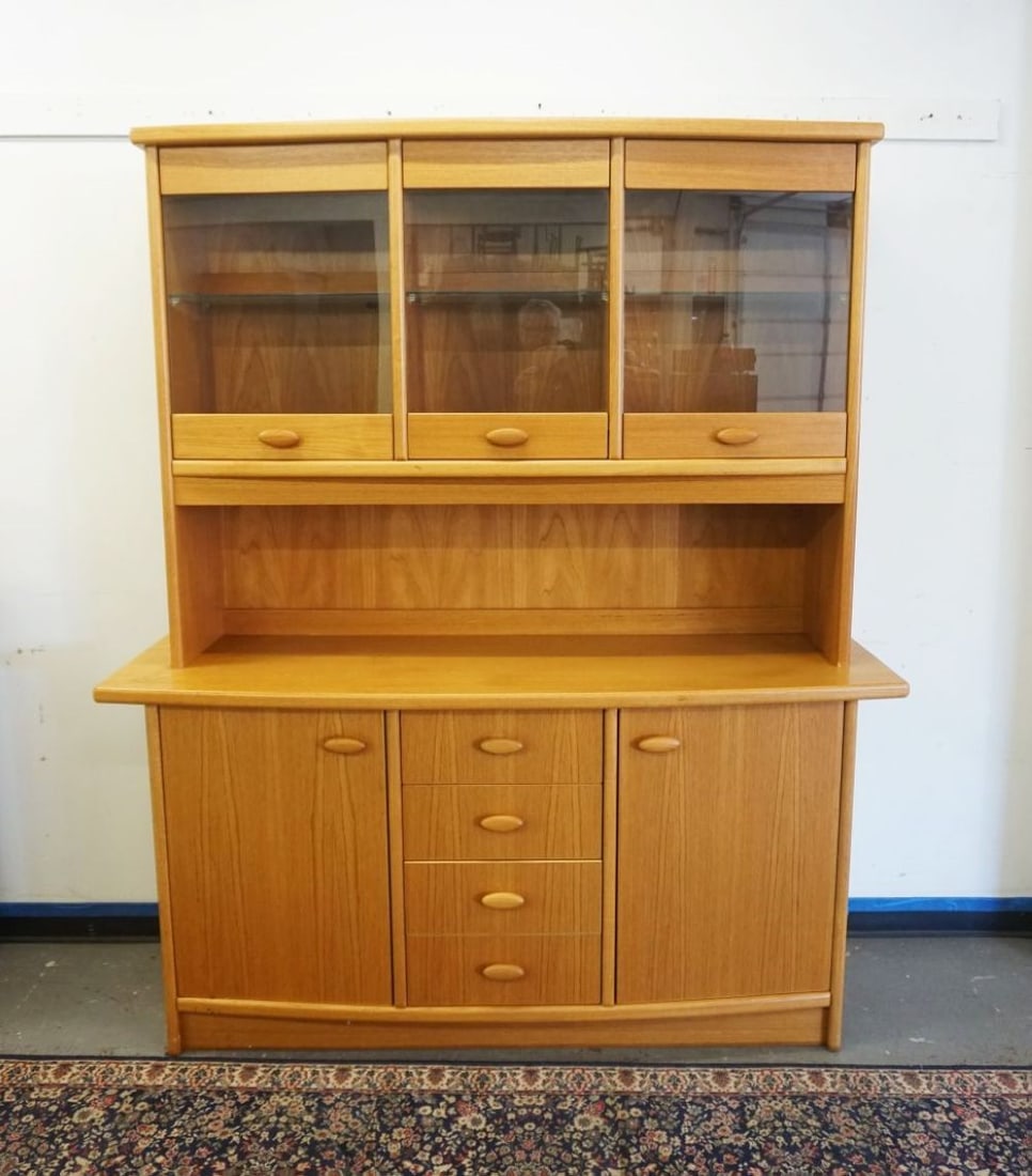 DANISH 2 PART CABINET: DANISH 2 PART CABINET WITH 3 DOORS, 4 DRAWERS, INTERIOR INDIRECT LIGHTING, APPROXIMATELY 64 IN X 19 IN X 75 IN H