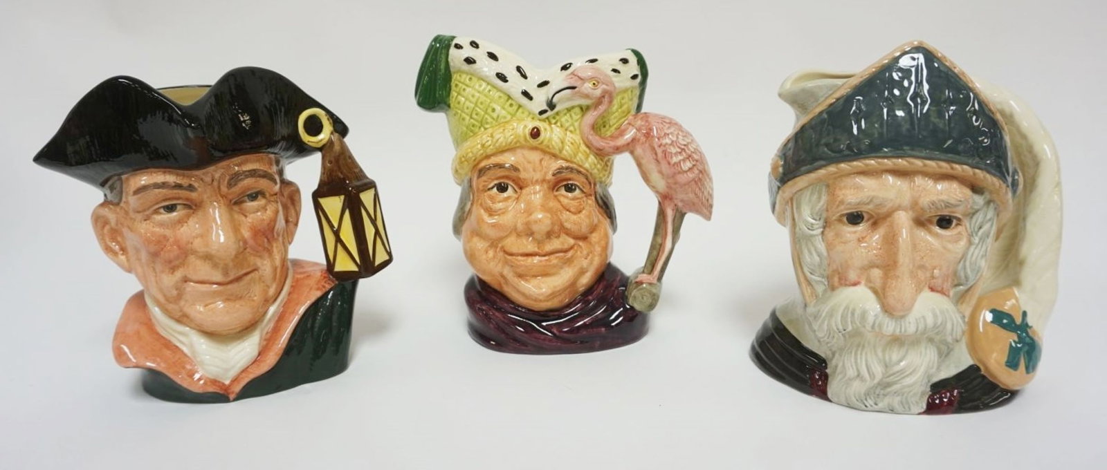ROYAL DOULTON CHARACTER TOBY JUGS: ROYAL DOULTON CHARACTER TOBY JUGS, NIGHT WATCHMAN, UGLY DUTCHESS, DON QUIXOTE, EACH APPROXIMATELY 8 IN HIGH