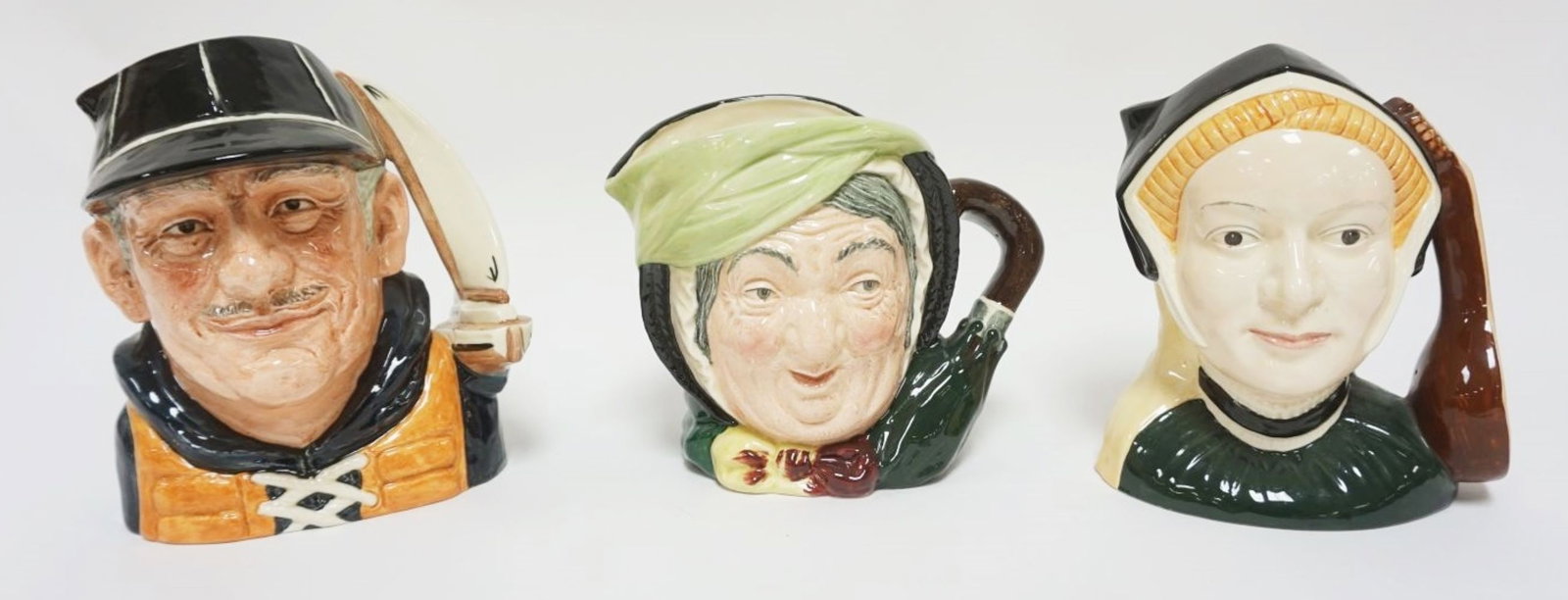 ROYAL DOULTON CHARACTER TOBY JUGS: ROYAL DOULTON CHARACTER TOBY JUGS, SAIREY GUMP, YACHTSMAN, JANE SEYMOUR, EACH APPROXIMATELY 8 IN HIGH