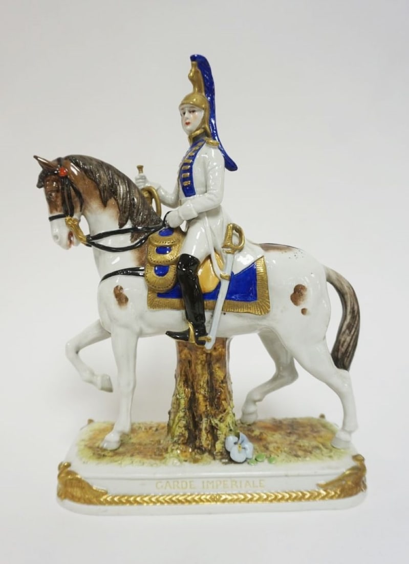 DRESDEN PORCELAIN MILITARY FIGURE: DRESDEN PORCELAIN MILITARY FIGURE *GARDE IMPERIALE* APPROXIMATELY 11 1/2 IN HIGH