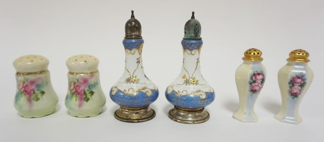 HAND PAINTED PORCELAIN & CHINA SALTS & PEPPERS
