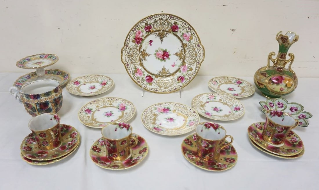 GROUP OF ASSORTED HAND PAINTED CHINA: GROUP OF ASSORTED HAND PAINTED CHINA