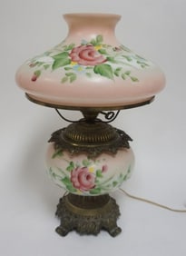 HAND PAINTED SATIN GLASS VICTORIAN STYLE LAMP