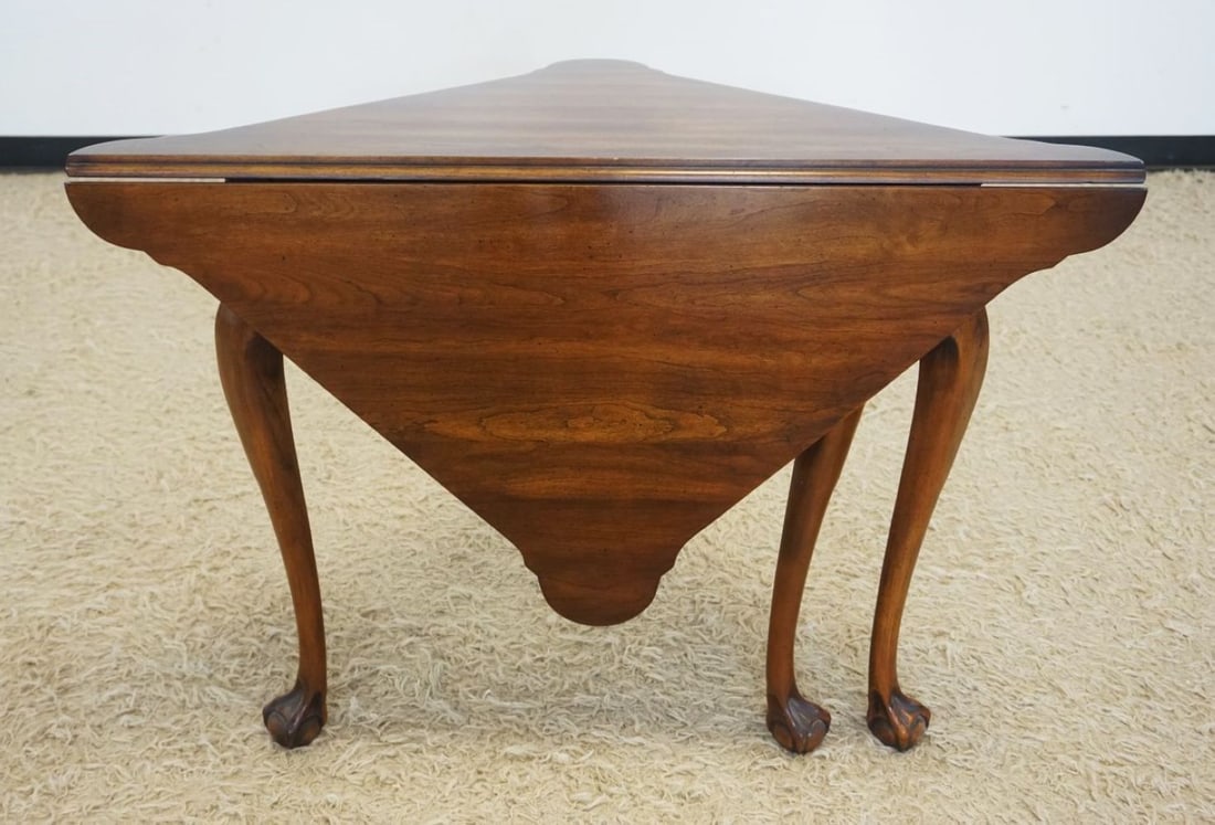 STANTON SOLID CHERRY HANDERCHIEF TABLE: STANTON SOLID CHERRY HANKERCHEIF TABLE *BICENTENIAL COLLECTIONS* WITH BALL & CLAW FEET, OPEN APPROXIMATELY 28 IN X 28 IN X 27 IN H