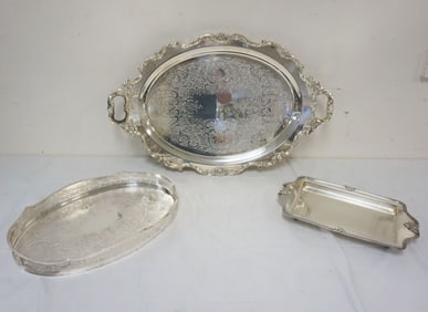 GROUP OF ORNATE SILVERPLATE TRAYS
