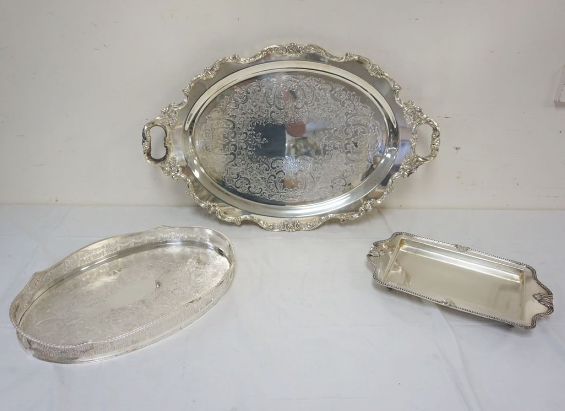 GROUP OF ORNATE SILVERPLATE TRAYS (1 of 5)