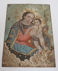ANTIQUE HAND PAINTED RETABLO ICON