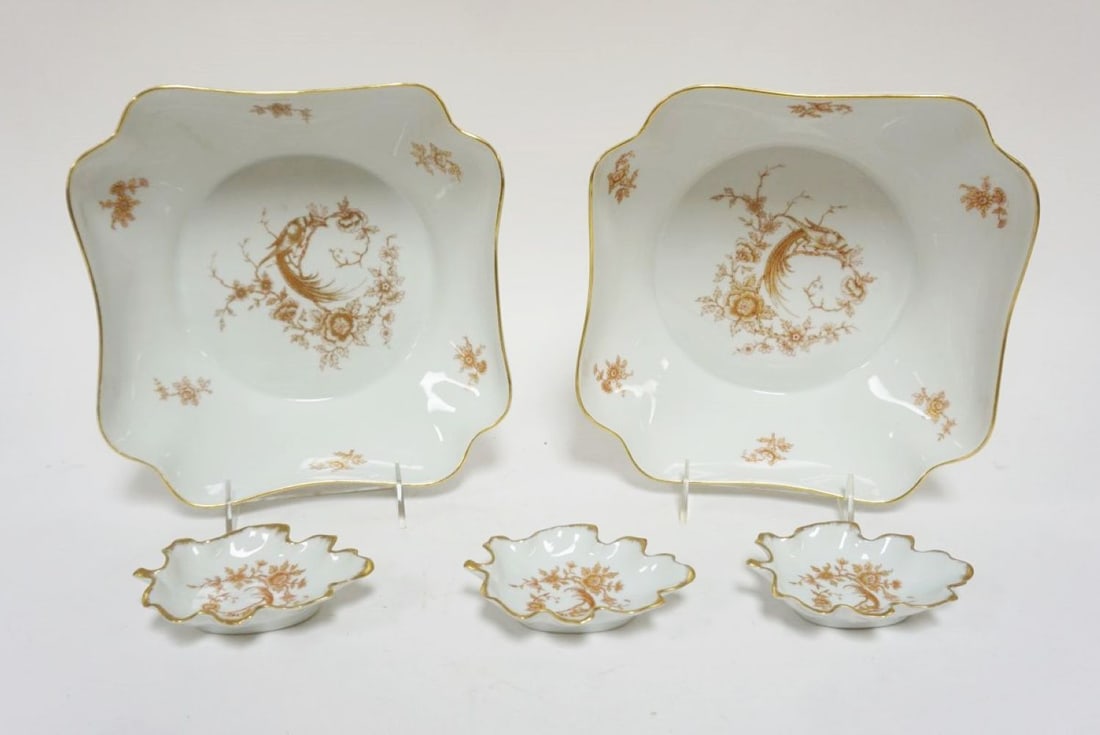 CHAMART LIMOGES BOWLS & LEAF DISHES: CHAMART LIMOGES BOWLS & LEAF DISHES, BOWLS APPROXIMATELY 9 IN SQUARE X 3 IN HIGH