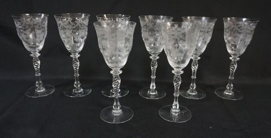 8 ELEGANT ETCHED GLASS GOBLETS