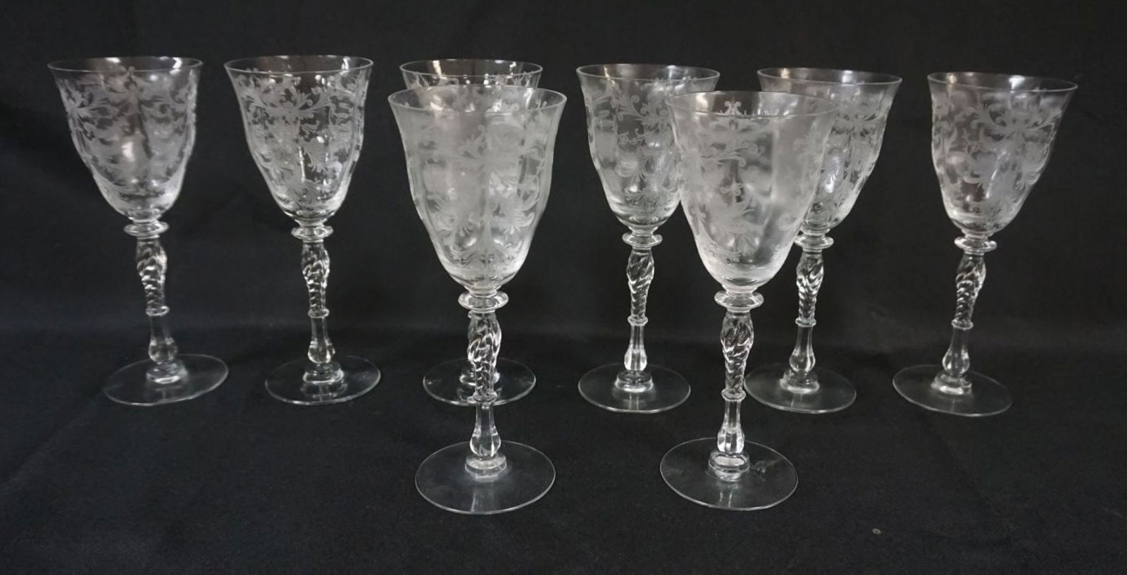 8 ELEGANT ETCHED GLASS GOBLETS (1 of 3)