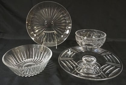 VAL ST LAMBERT CAKE STAND, BOWLS & 12 IN PLATES