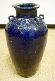 COBALT GLAZED POTTERY FLOOR URN