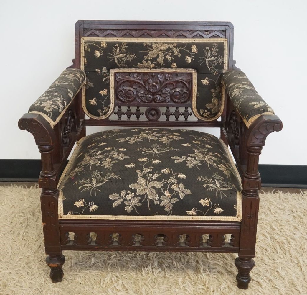 ORNATE CARVED VICTORIAN ARM CHAIR (1 of 4)