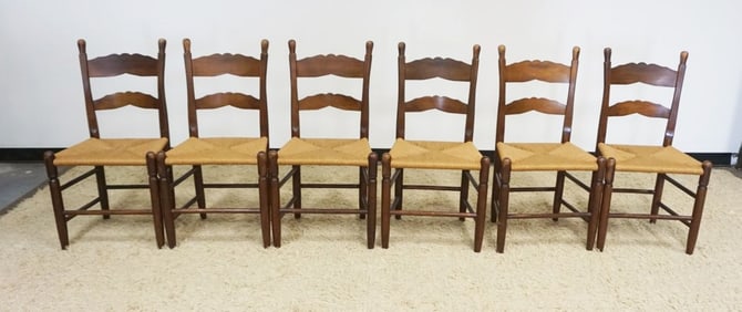 SET OF 6 FRENCH COUNTRY RUSH SEAT CHAIRS
