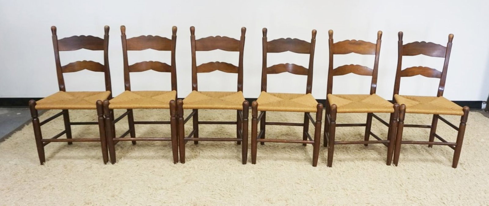SET OF 6 FRENCH COUNTRY RUSH SEAT CHAIRS: SET OF 6 FRENCH COUNTRY RUSH SEAT CHAIRS
