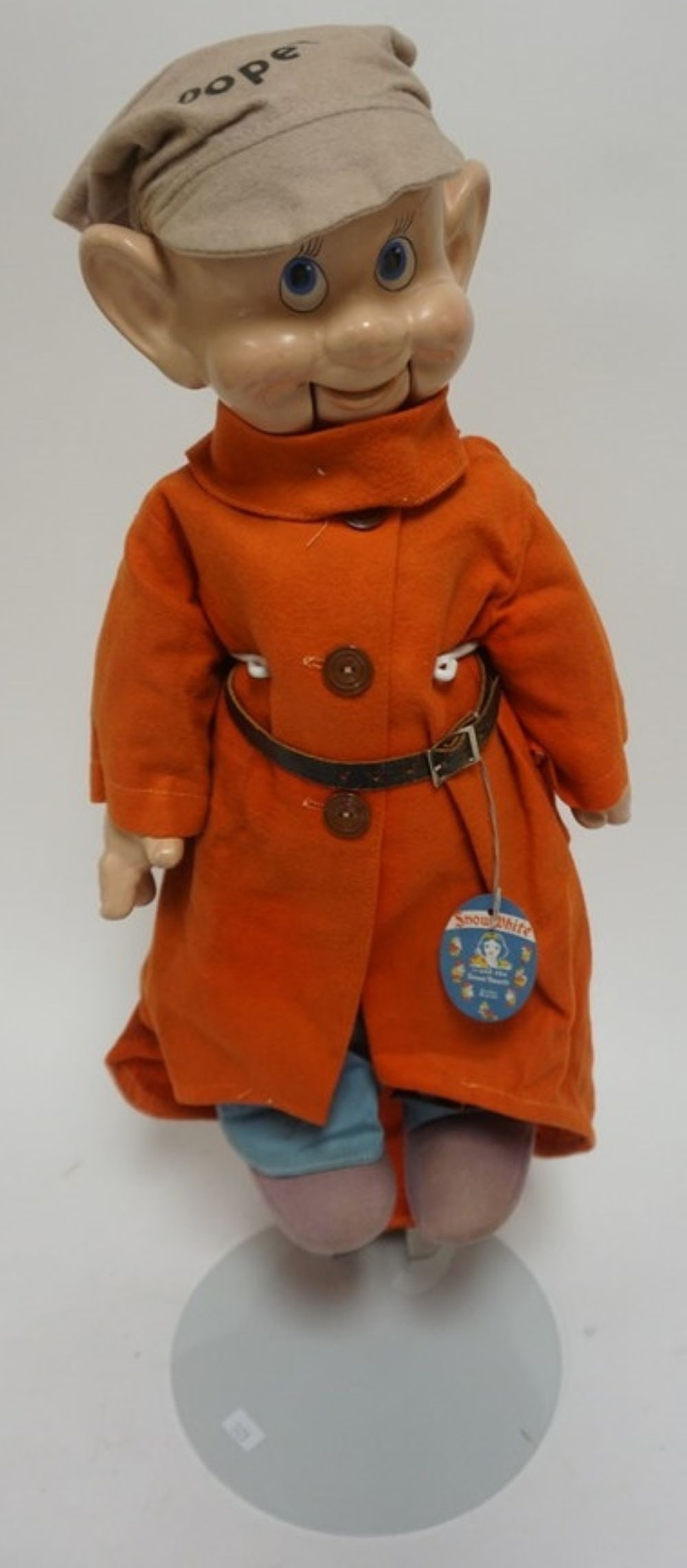 IDEAL DOPEY VENTRILOQUIST DOLL: IDEAL SNOW WHITE *DOPEY* VENTRILOQUIST DOLL WITH ORIGINAL TAG, APPROXIMATELY 20 IN H