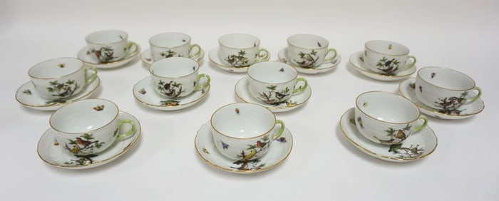 HEREND ROTHSCHILD 12 CUPS & SAUCERS