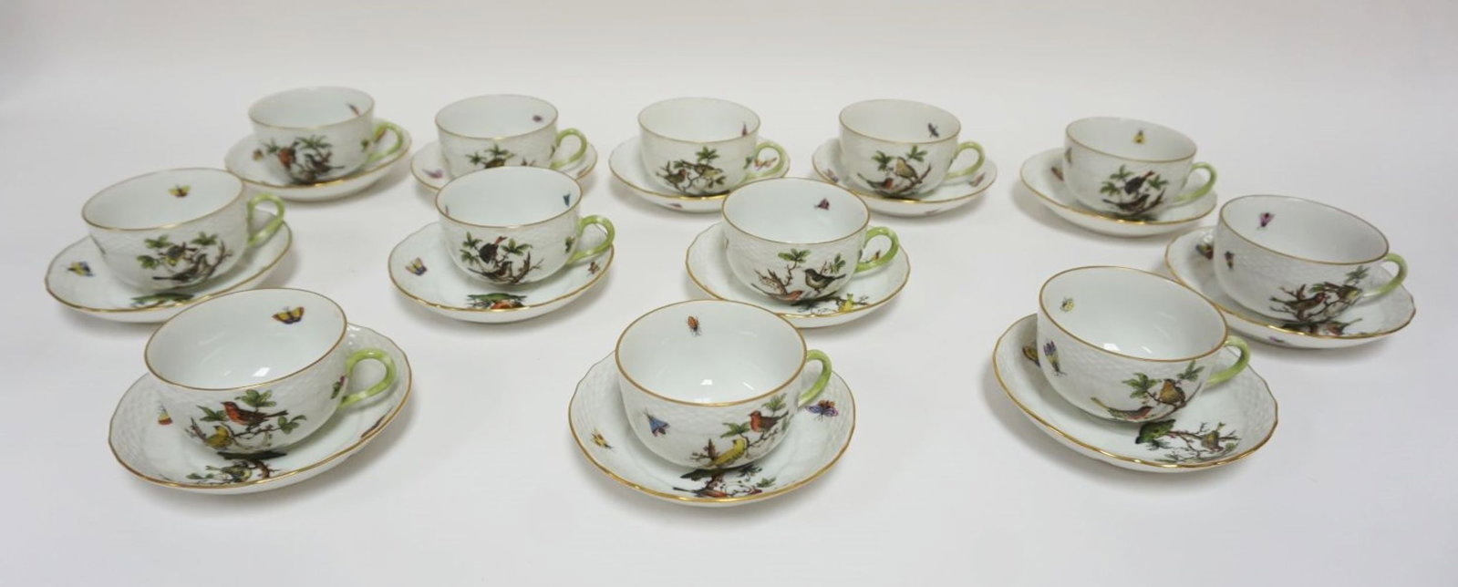 HEREND ROTHSCHILD 12 CUPS & SAUCERS: HEREND ROTHSCHILD 12 CUPS & SAUCERS, APPROXIMATELY 5 1/2 IN X 2 1/2 IN HIGH INCLUDING SAUCER