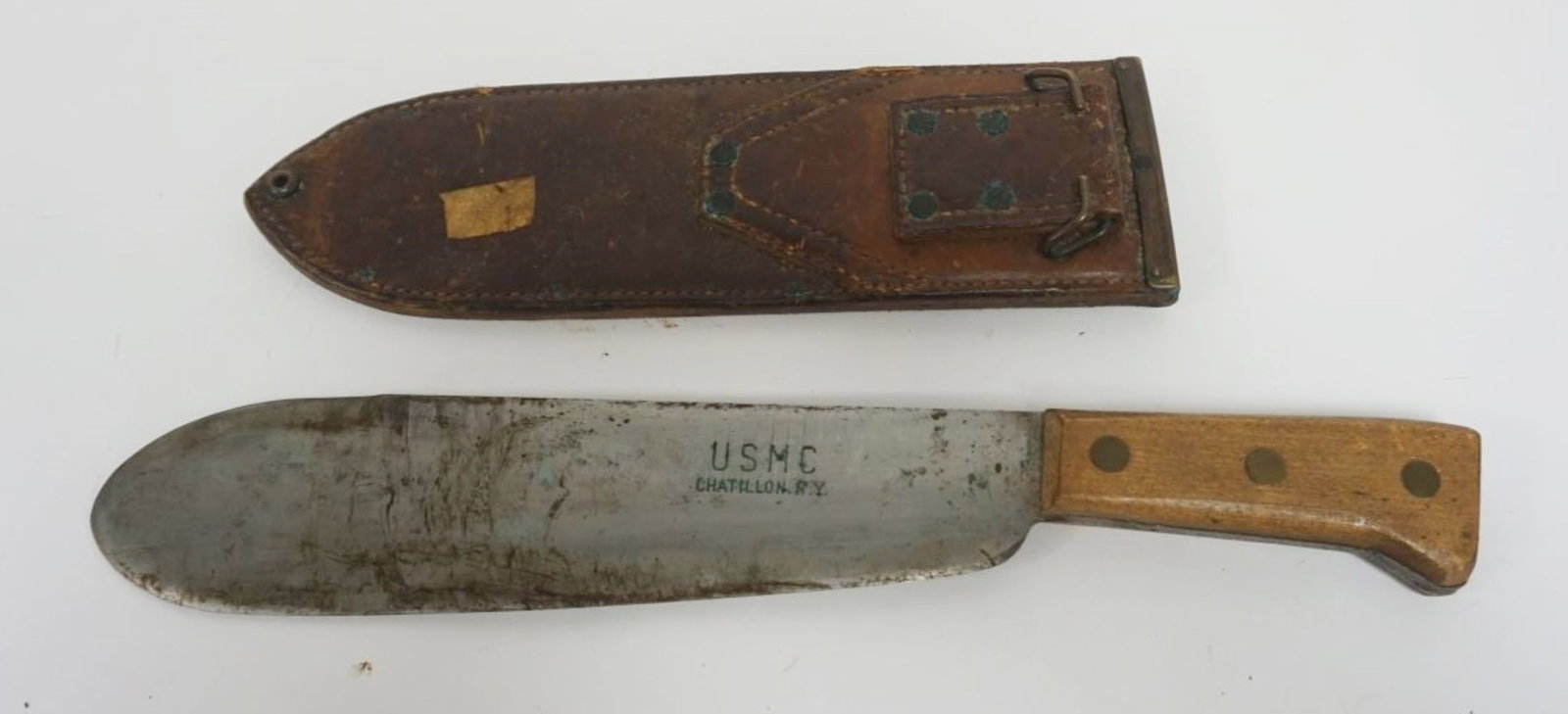 US MC BOLO KNIFE: US MC BOLO KNIFE W/SHEATH, APPROXIMATELY 16 1/2 IN LONG