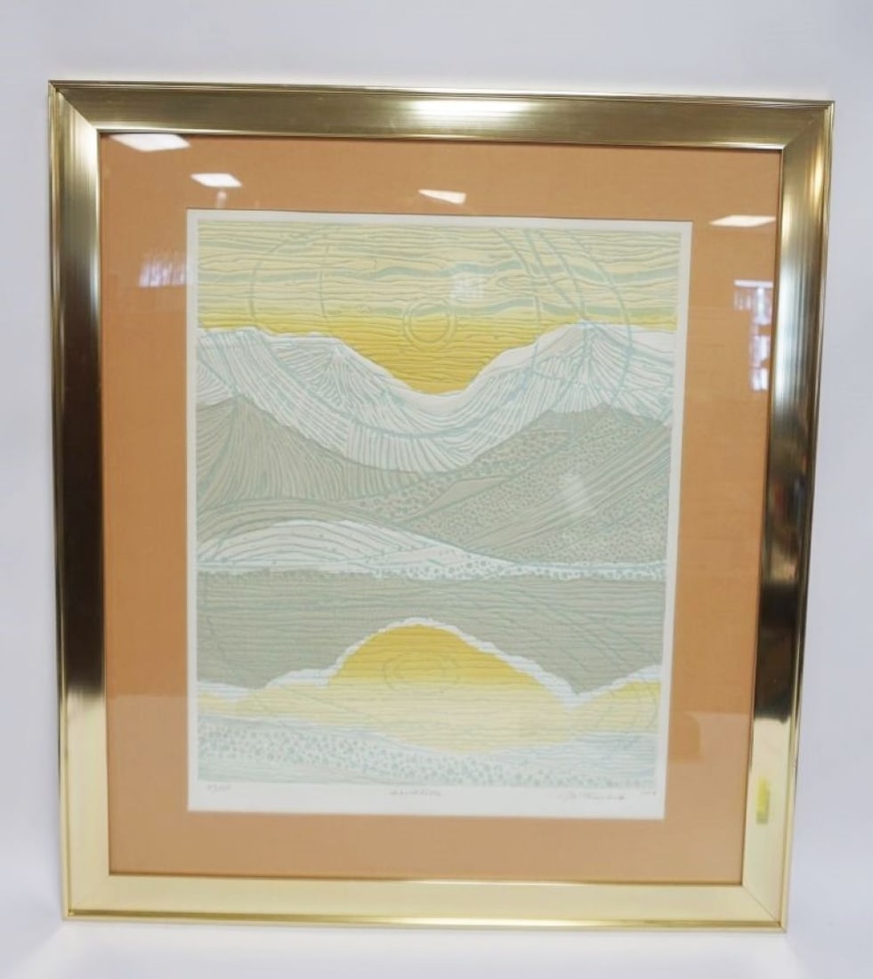 MAJORIE TOMCHUK COLORED EMBOSSING: MAJORIE TOMCHUK COLORED EMBOSSING TITLED *SAND HILLS* 43/150, FRAMED & MATTED, APPROXIMATELY 32 IN X 36 IN OVERALL