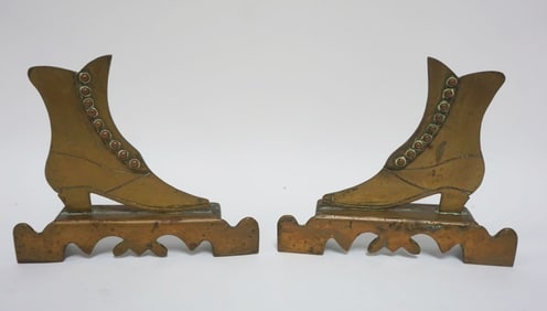 ANTIQUE HAND MADE BRASS BUTTON TOP SHOE ORNAMENTS