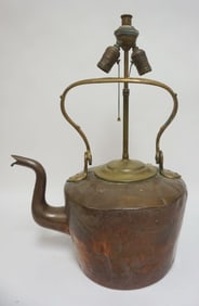 LARGE ANTIQUE COPPER & BRASS TEA KETTLE