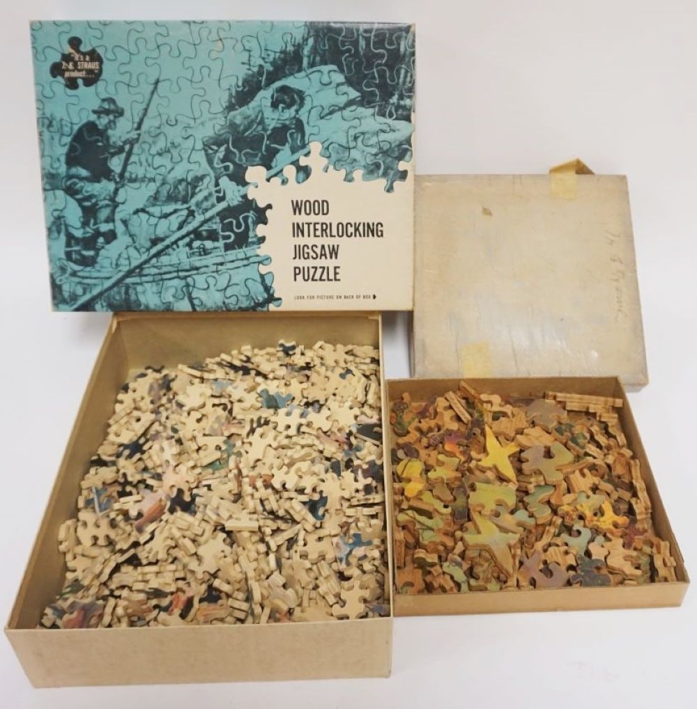 2 WOOD JIG SAW PUZZLES: 2 WOOD JIG SAW PUZZLES, ONE TITLED *LE MOULIN DE LA GALETTE*