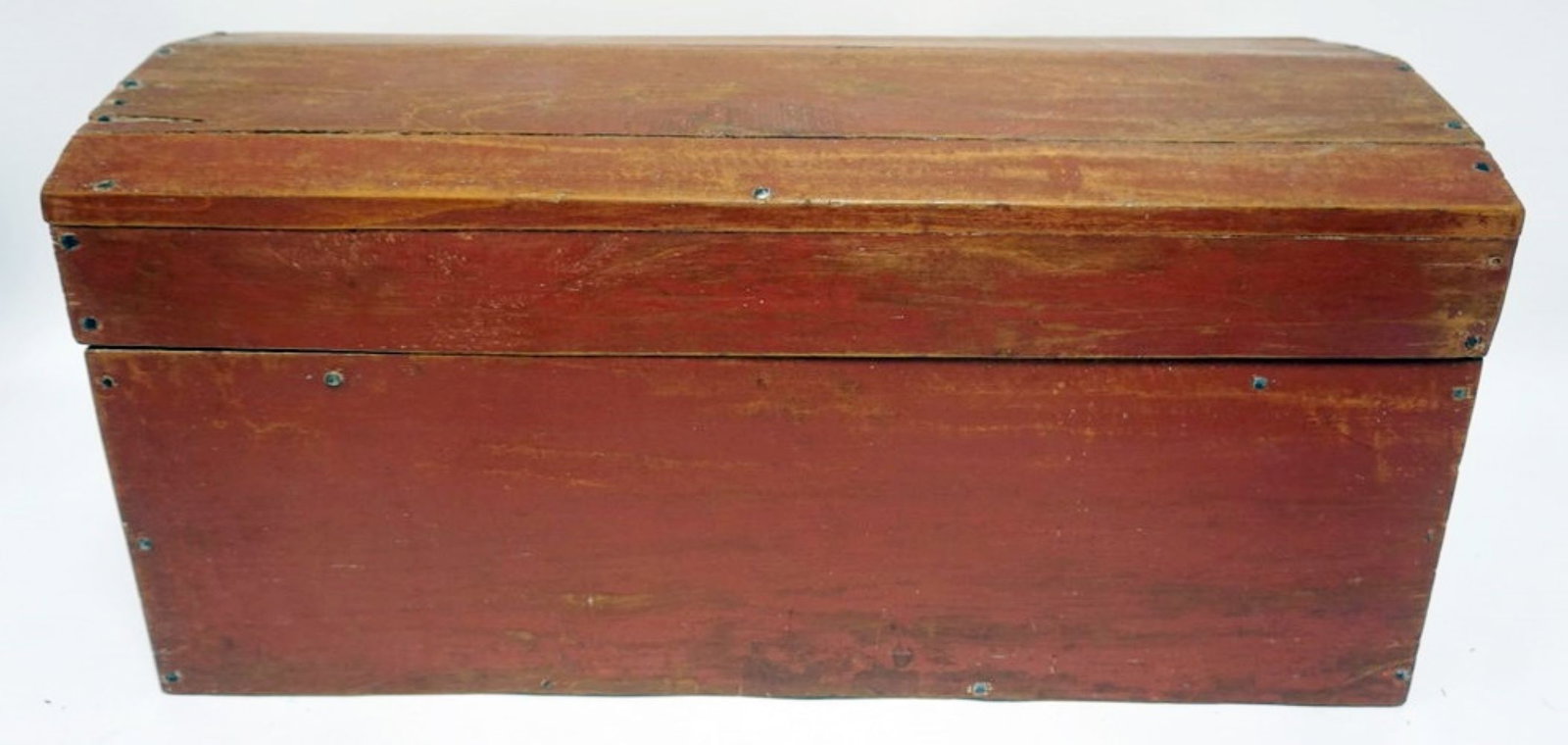 ANTIQUE DOME TOP CHEST: ANTIQUE SMALL DOME TOP CHEST IN RED WASHED FINISH