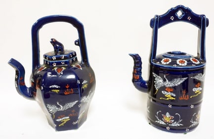ASIAN COBALT PORCELAIN TEA POTS