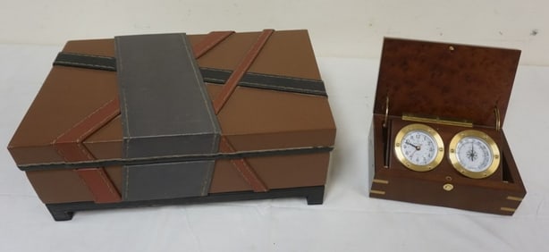 LEATHER WRAPPED STORAGE BOX AND DESKTOP CLOCK