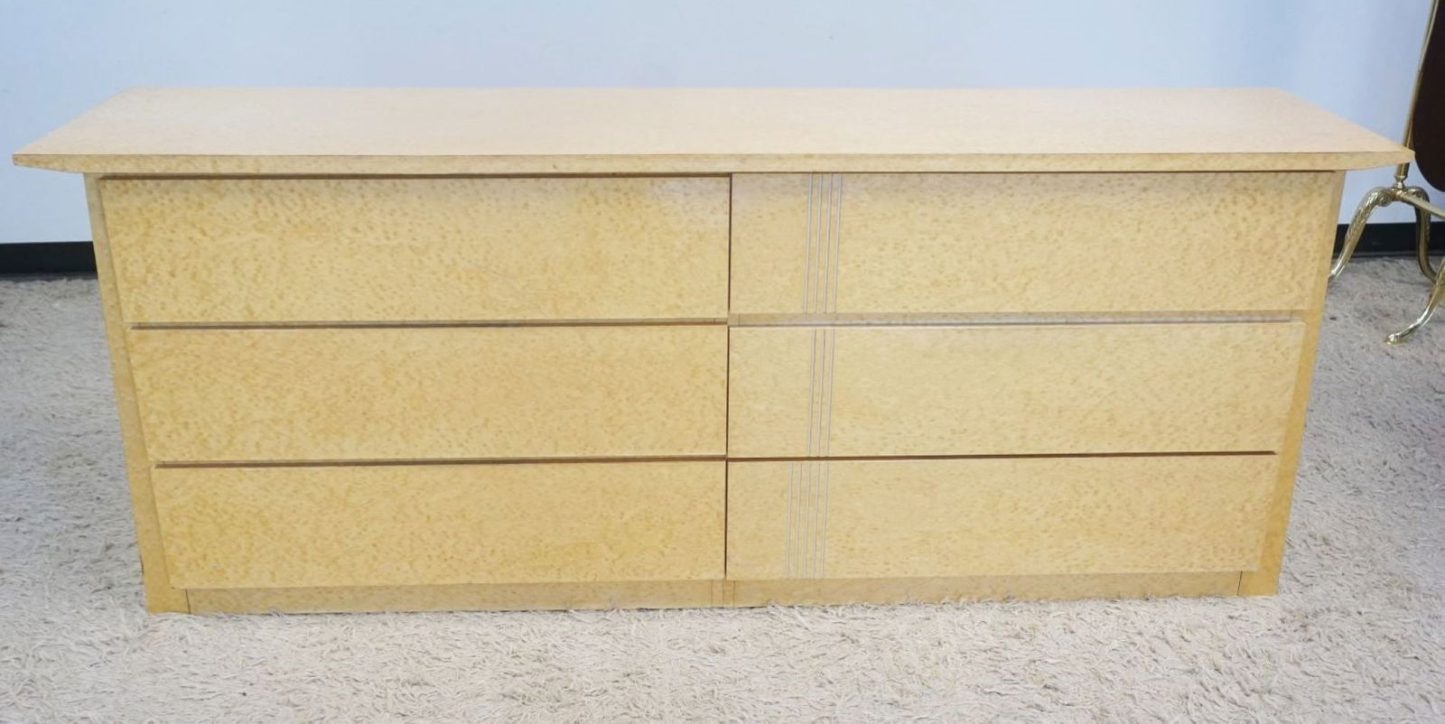 MCM BIRDSEYE MAPLE CHEST: MID CENTURY MODERN BIRDSEYE MAPLE 6 DRAWER CHEST, APPROXIMATELY 80 IN X 20 IN X 32 IN H