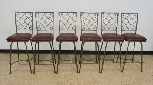SET OF IRON HIGH BACK SWIVEL BAR STOOLS