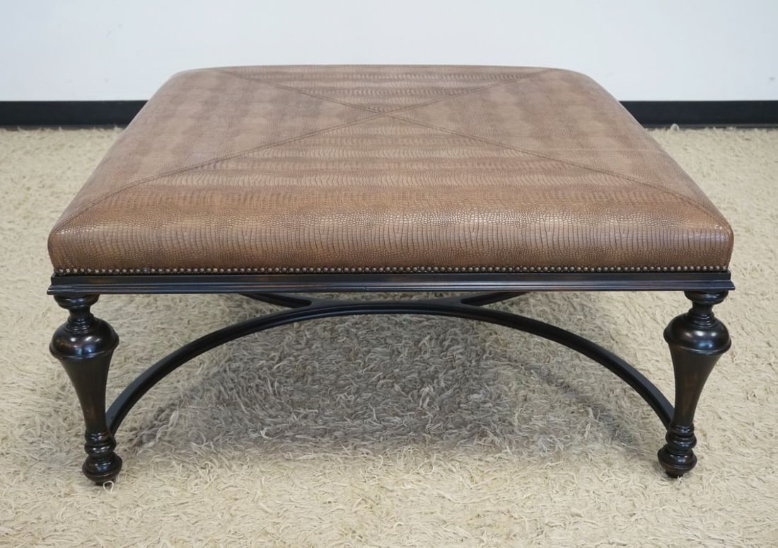 ETHAN ALLEN CUSTOM OTTOMAN: ETHAN ALLEN LARGE CUSTOM UPHOLSTERED OTTOMAN, APPROXIMATELY 42 IN X 42 IN X 20 IN H