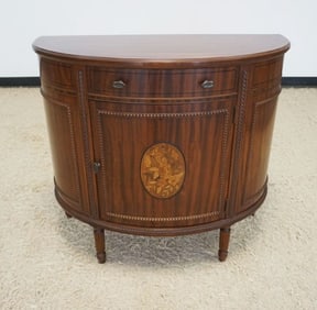 IMPERIAL STRIPED MAHOGANY INLAID DEMILUNE STAND