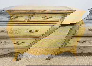 BALLARD DESIGNS FLORAL DECORATED BOMBE CHEST