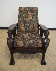 HIGHLY CARVED MAHOGANY MORRIS CHAIR